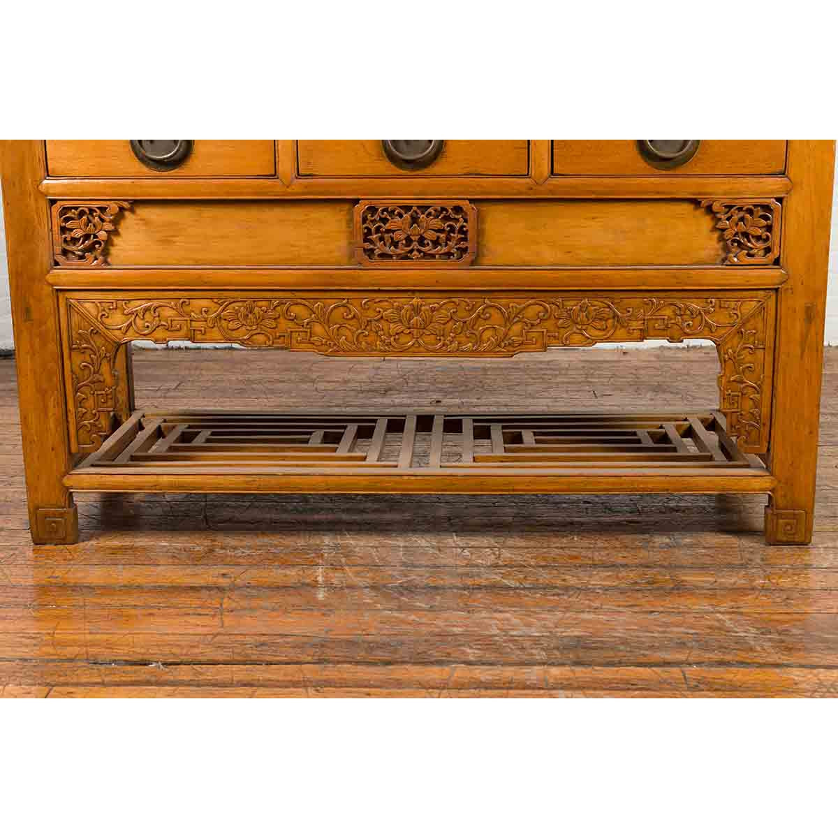 Chinese Qing Dynasty 19th Century Waisted Sideboard with Carved Floral Motifs-9. Asian & Chinese Furniture, Art, Antiques, Vintage Home Décor for sale at FEA Home