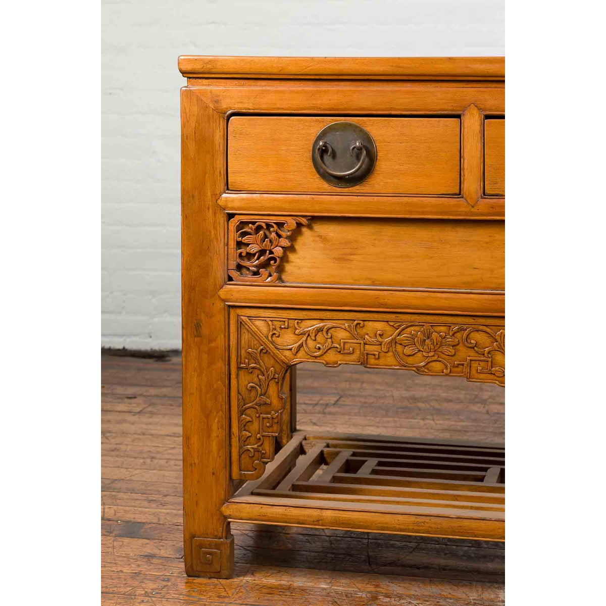 Chinese Qing Dynasty 19th Century Waisted Sideboard with Carved Floral Motifs-10. Asian & Chinese Furniture, Art, Antiques, Vintage Home Décor for sale at FEA Home