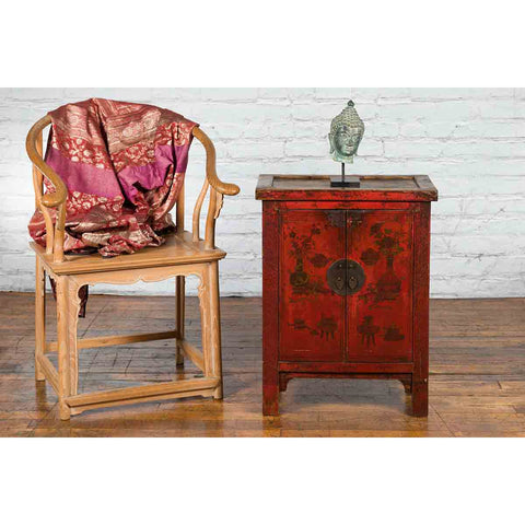19th Century Qing Dynasty Red Lacquer Cabinet with Painted Flowers and Vases-YN1379-2. Asian & Chinese Furniture, Art, Antiques, Vintage Home Décor for sale at FEA Home
