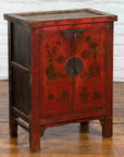 19th Century Qing Dynasty Red Lacquer Cabinet with Painted Flowers and Vases-4. Asian & Chinese Furniture, Art, Antiques, Vintage Home Décor for sale at FEA Home