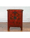 19th Century Qing Dynasty Red Lacquer Cabinet with Painted Flowers and Vases-5. Asian & Chinese Furniture, Art, Antiques, Vintage Home Décor for sale at FEA Home