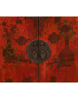 19th Century Qing Dynasty Red Lacquer Cabinet with Painted Flowers and Vases-11. Asian & Chinese Furniture, Art, Antiques, Vintage Home Décor for sale at FEA Home