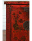 19th Century Qing Dynasty Red Lacquer Cabinet with Painted Flowers and Vases-6. Asian & Chinese Furniture, Art, Antiques, Vintage Home Décor for sale at FEA Home