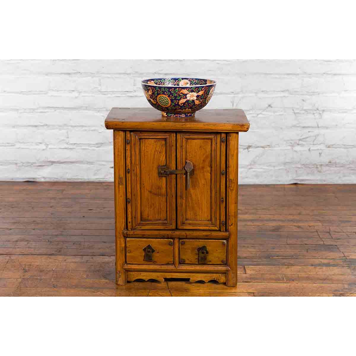 Chinese Qing Dynasty 19th Century Elmwood Side Cabinet with Doors and Drawers-11. Asian & Chinese Furniture, Art, Antiques, Vintage Home Décor for sale at FEA Home