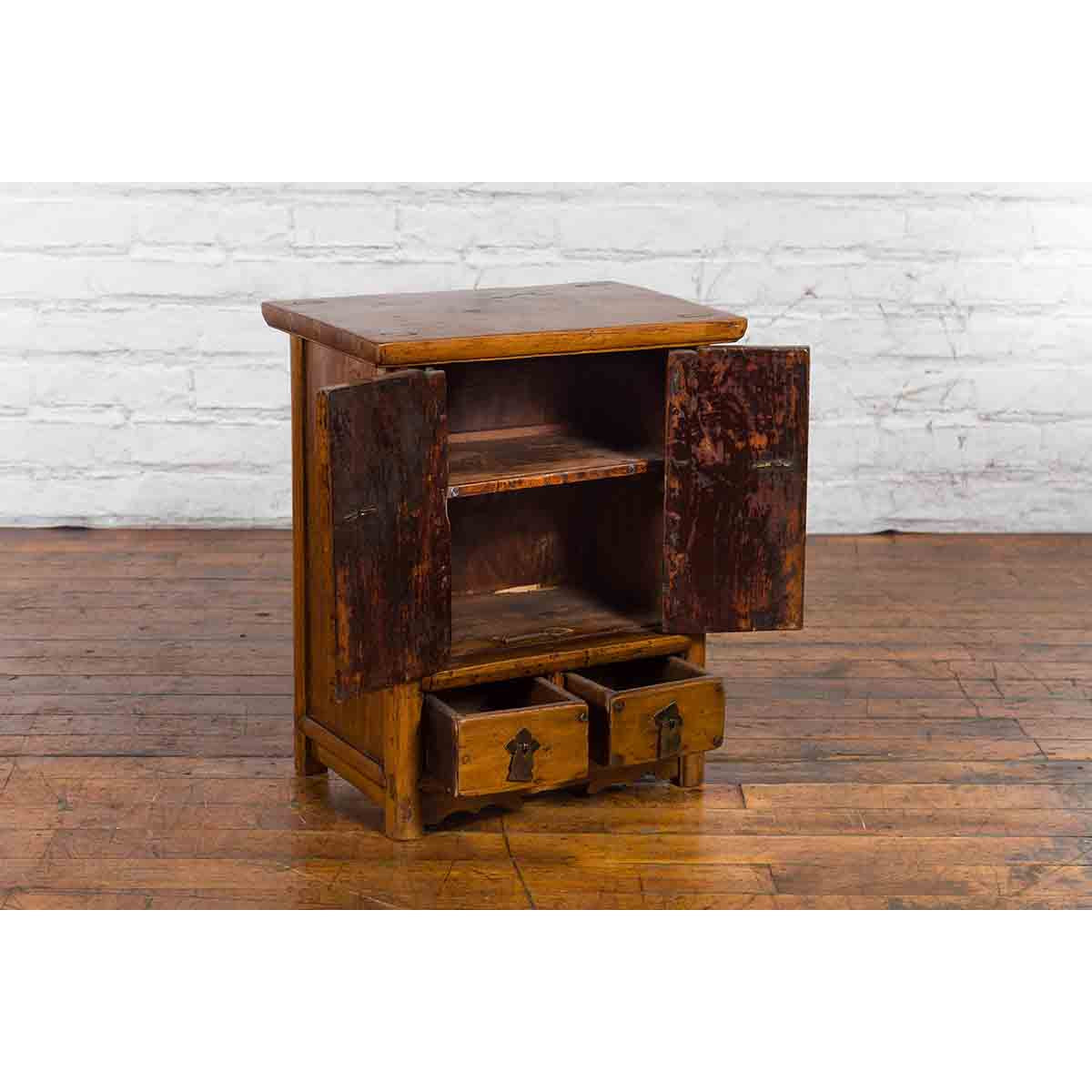 Chinese Qing Dynasty 19th Century Elmwood Side Cabinet with Doors and Drawers-12. Asian & Chinese Furniture, Art, Antiques, Vintage Home Décor for sale at FEA Home