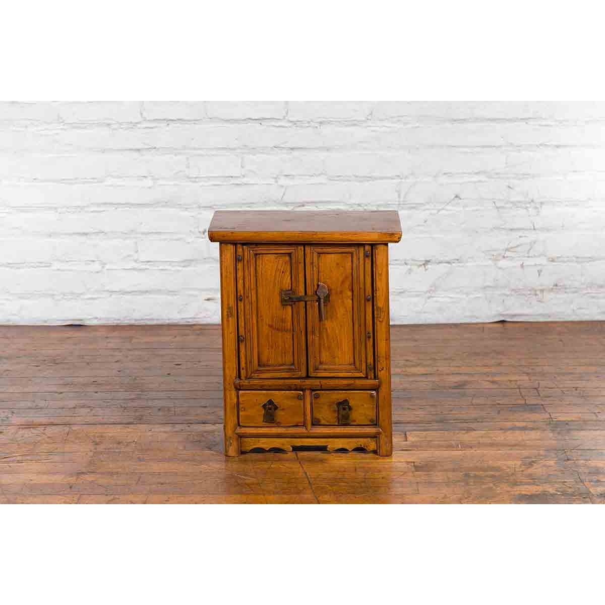 Chinese Qing Dynasty 19th Century Elmwood Side Cabinet with Doors and Drawers-3. Asian & Chinese Furniture, Art, Antiques, Vintage Home Décor for sale at FEA Home