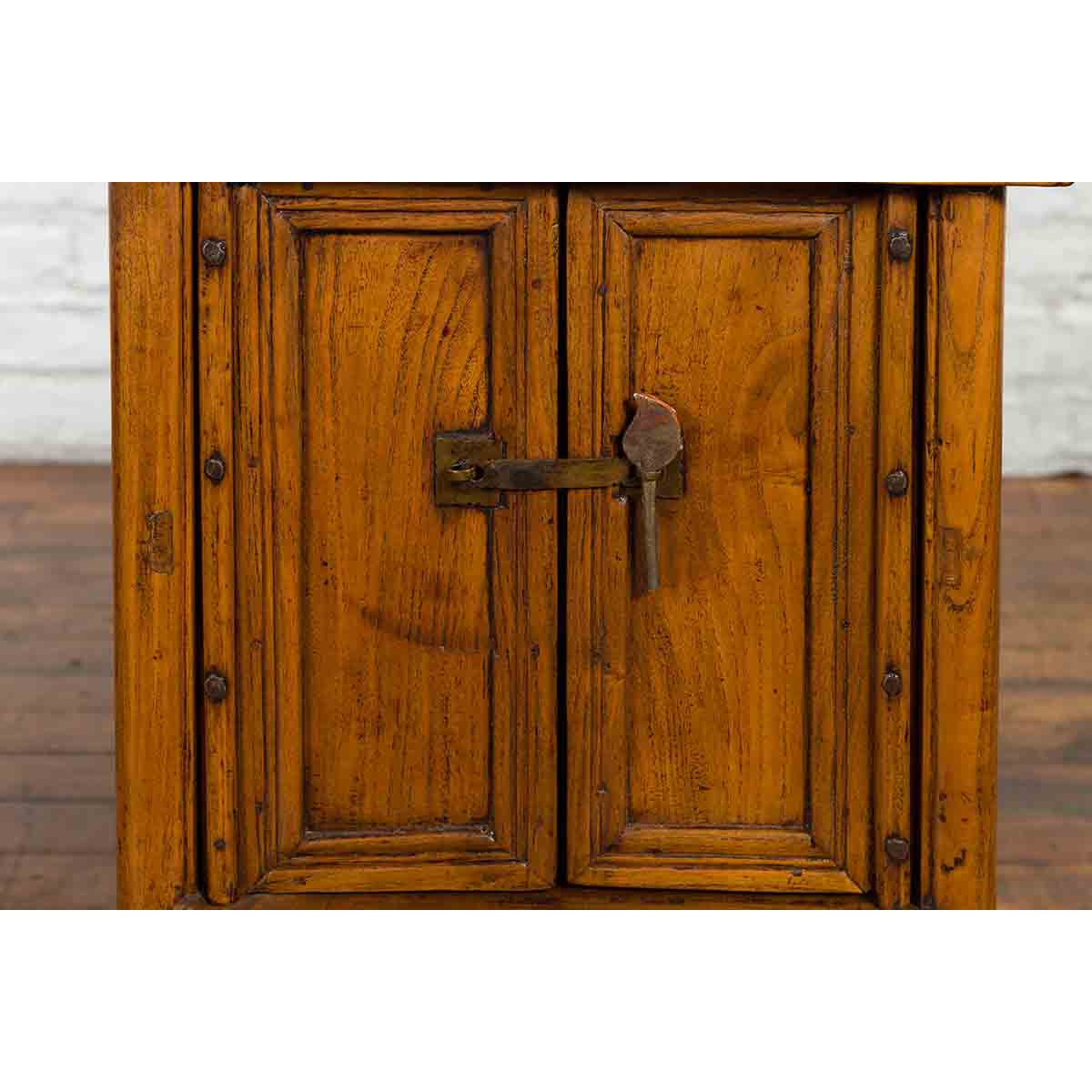 Chinese Qing Dynasty 19th Century Elmwood Side Cabinet with Doors and Drawers-9. Asian & Chinese Furniture, Art, Antiques, Vintage Home Décor for sale at FEA Home