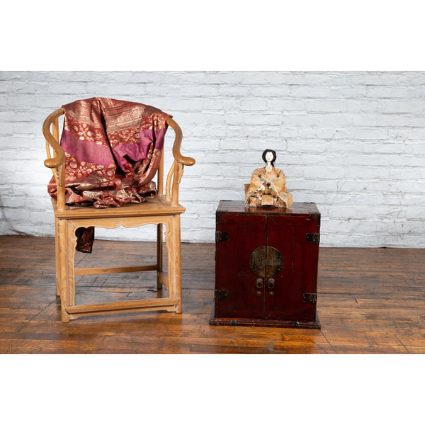 Early 20th Century Dark Red Chest with Round Medallion FEA Home