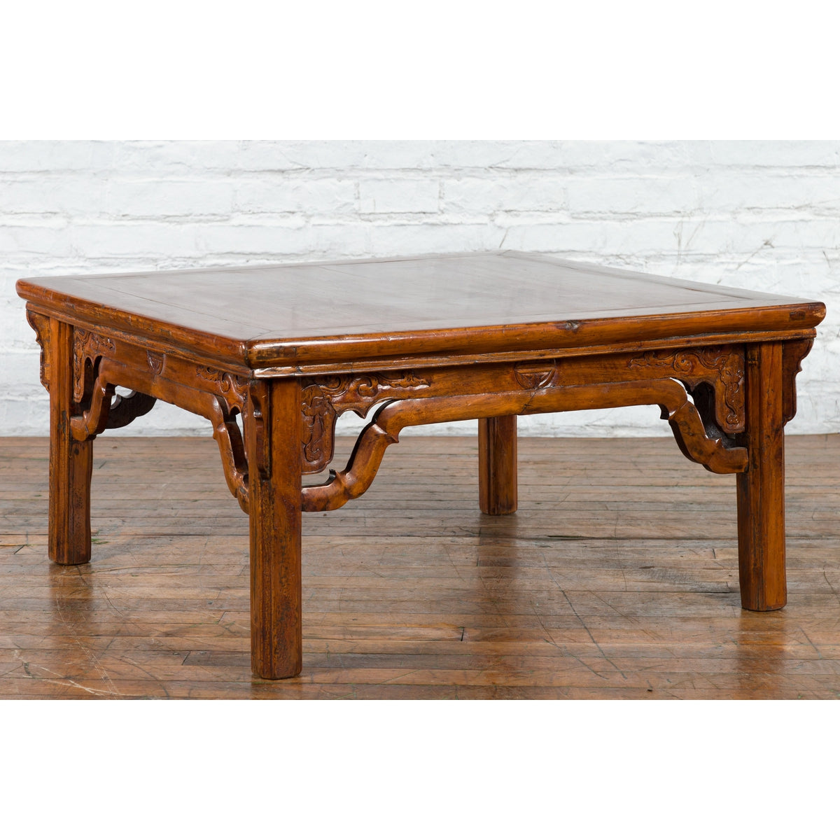 Chinese Qing Dynasty 19th Century Elmwood Coffee Table with Carved Apron-5. Asian & Chinese Furniture, Art, Antiques, Vintage Home Décor for sale at FEA Home