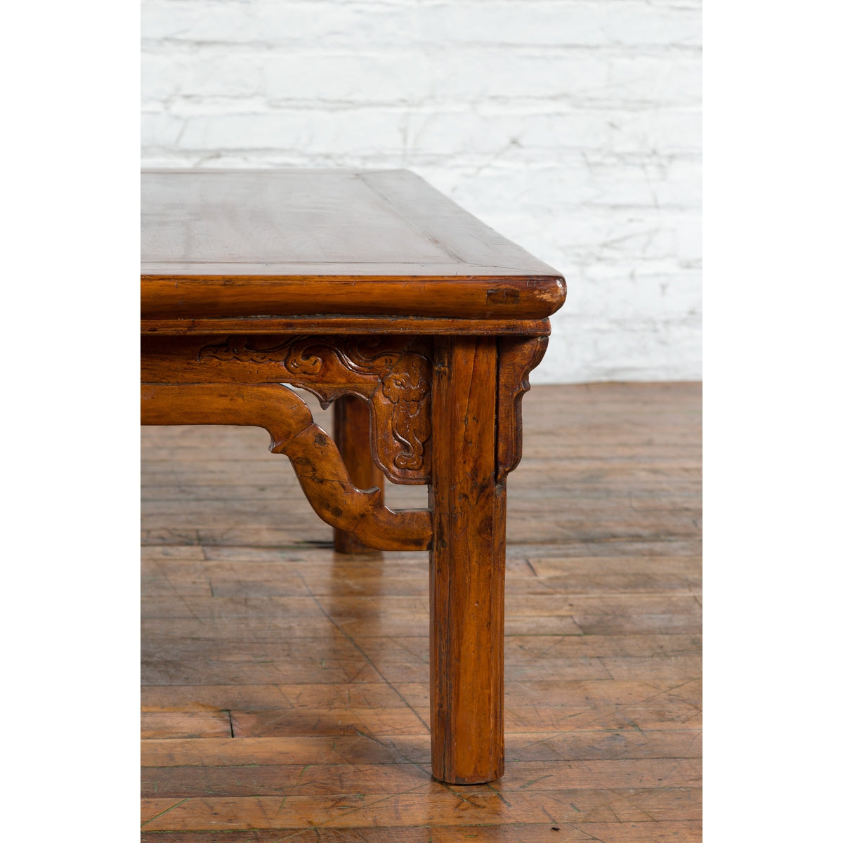 Chinese Qing Dynasty 19th Century Elmwood Coffee Table with Carved Apron-9. Asian & Chinese Furniture, Art, Antiques, Vintage Home Décor for sale at FEA Home