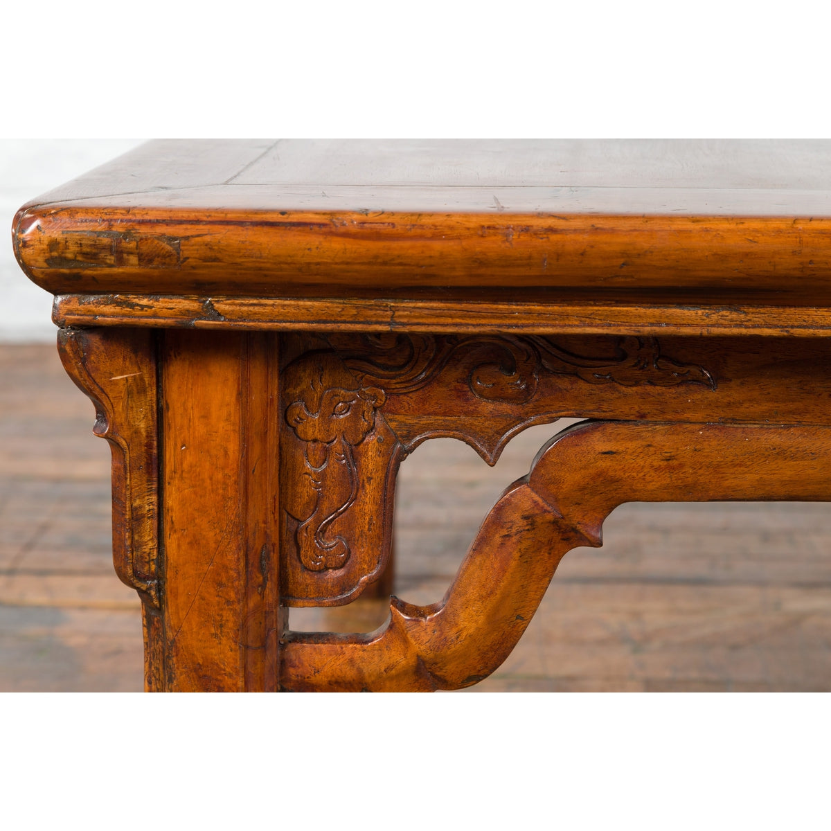 Chinese Qing Dynasty 19th Century Elmwood Coffee Table with Carved Apron-10. Asian & Chinese Furniture, Art, Antiques, Vintage Home Décor for sale at FEA Home