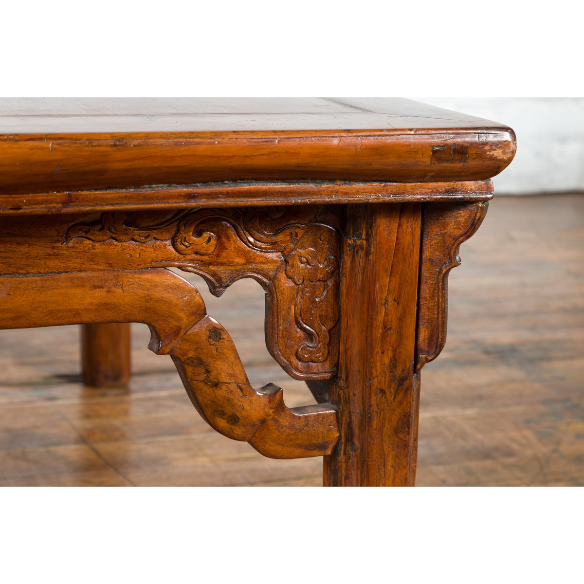 Chinese Qing Dynasty 19th Century Elmwood Coffee Table with Carved Apron-11. Asian & Chinese Furniture, Art, Antiques, Vintage Home Décor for sale at FEA Home