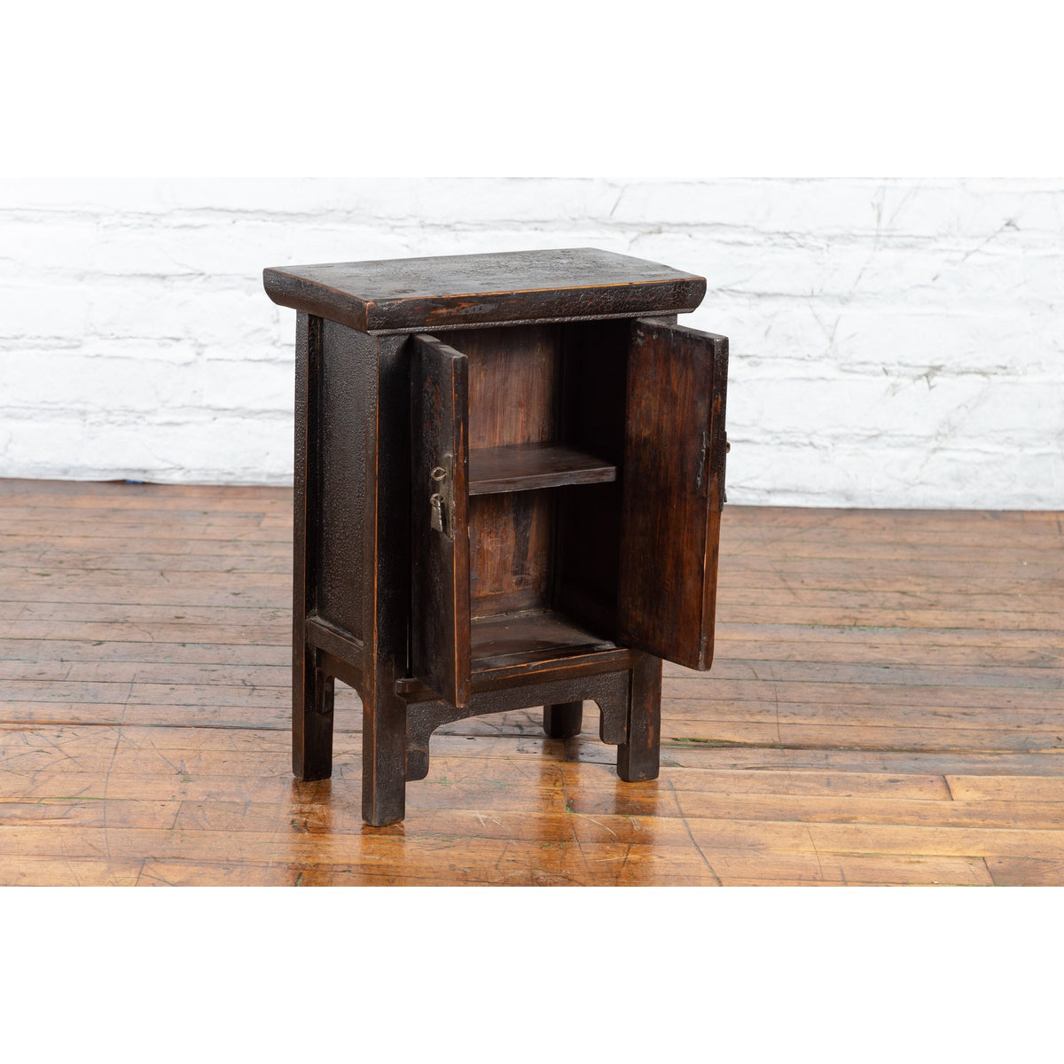 Chinese Qing Dynasty 19th Century Side Cabinet with Distressed Black Lacquer-12. Asian & Chinese Furniture, Art, Antiques, Vintage Home Décor for sale at FEA Home