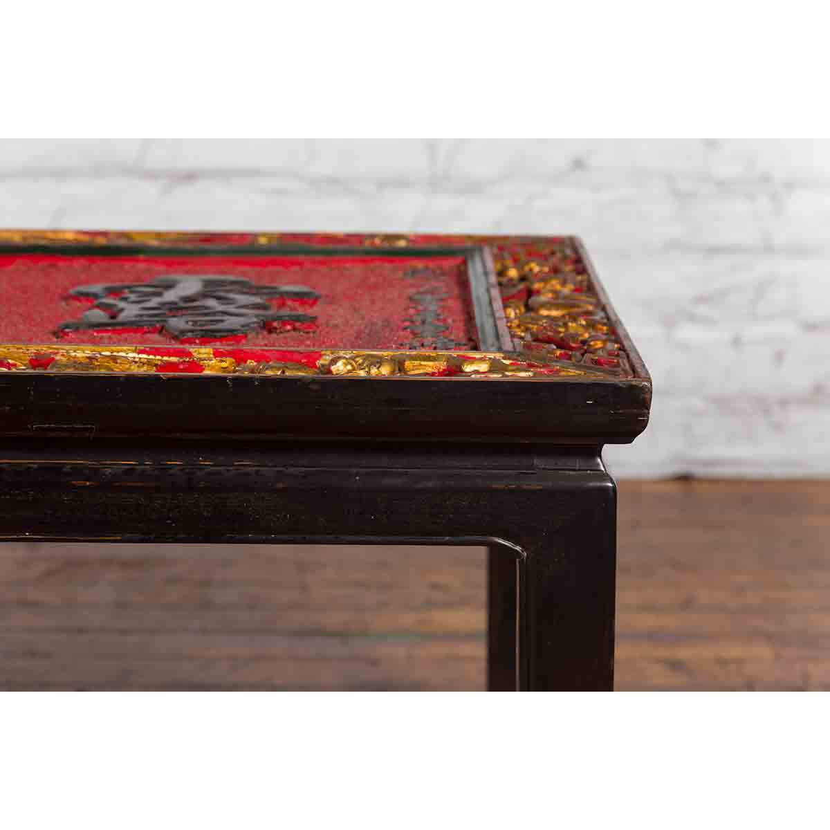 Chinese Antique Shop Sign with Calligraphy Made into a Black Coffee Table-9. Asian & Chinese Furniture, Art, Antiques, Vintage Home Décor for sale at FEA Home