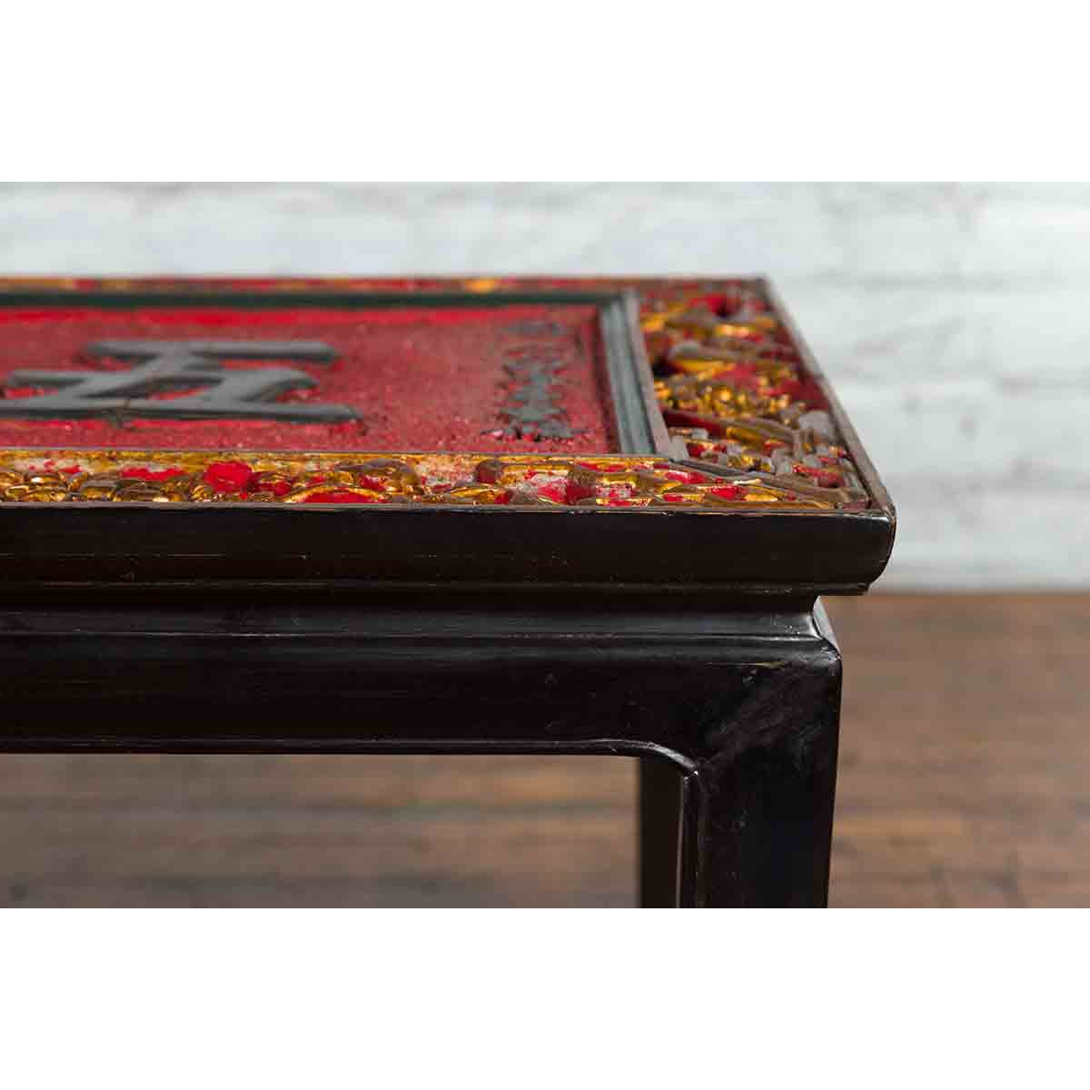 Antique Chinese Shop Sign with Calligraphy Made into a Black Coffee Table-7. Asian & Chinese Furniture, Art, Antiques, Vintage Home Décor for sale at FEA Home