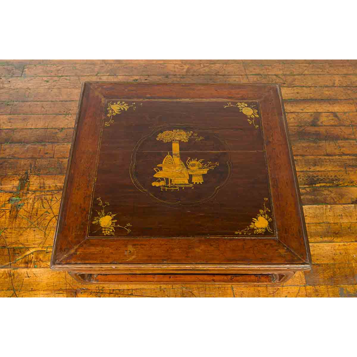 Qing Dynasty 19th Century Chinese Low Kang Coffee Table with Painted Décor-6. Asian & Chinese Furniture, Art, Antiques, Vintage Home Décor for sale at FEA Home