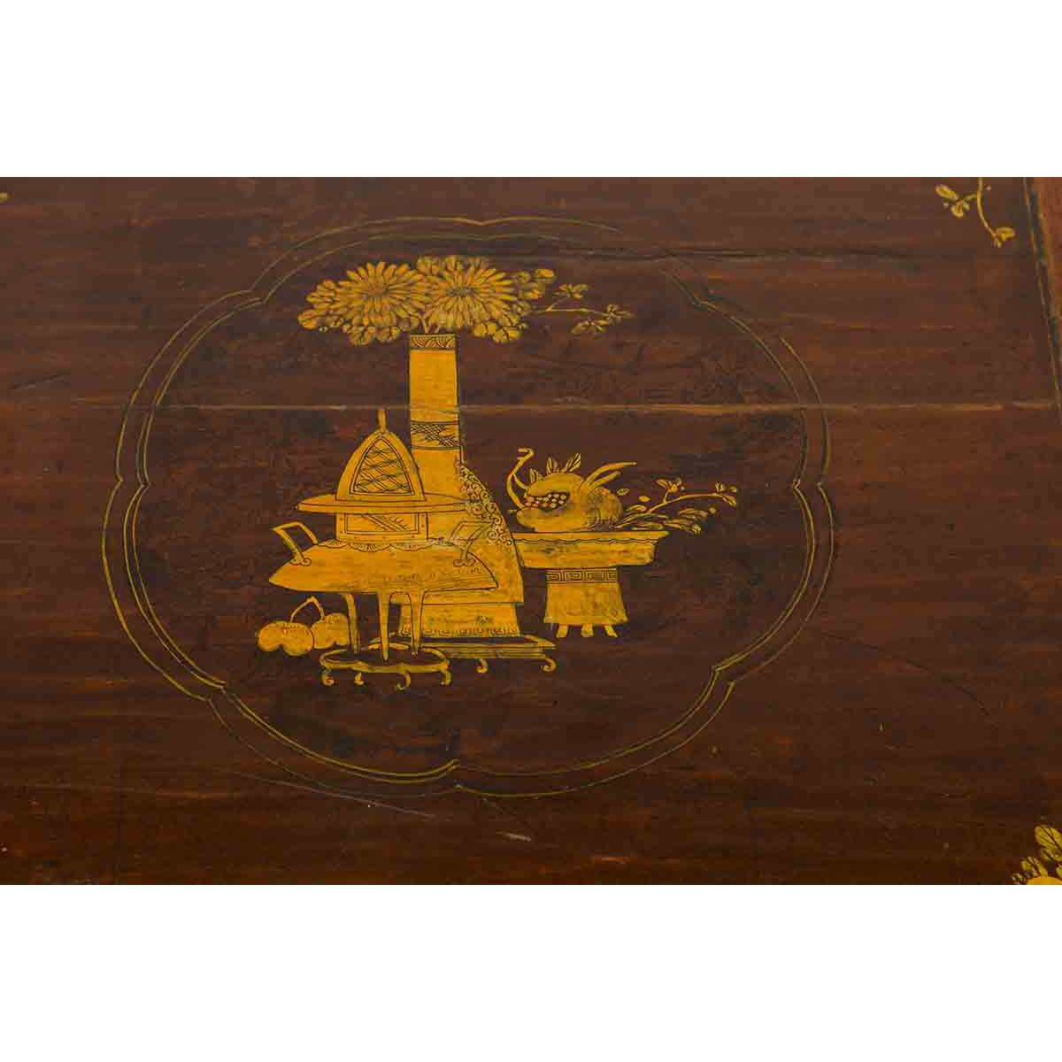 Qing Dynasty 19th Century Chinese Low Kang Coffee Table with Painted Décor-7. Asian & Chinese Furniture, Art, Antiques, Vintage Home Décor for sale at FEA Home