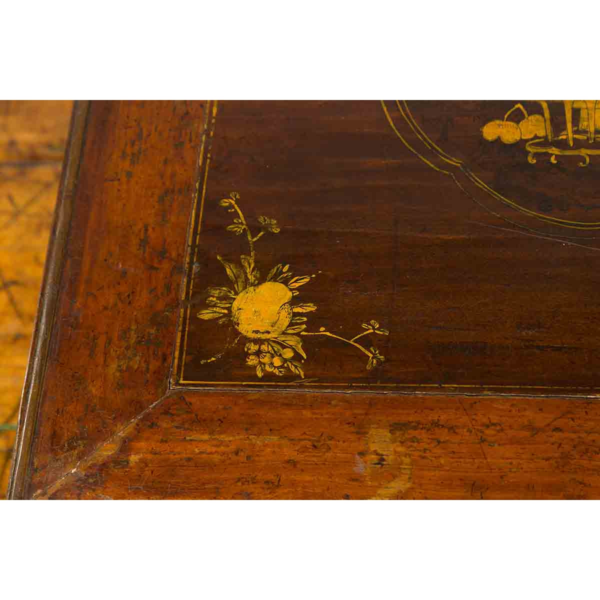 Qing Dynasty 19th Century Chinese Low Kang Coffee Table with Painted Décor-8. Asian & Chinese Furniture, Art, Antiques, Vintage Home Décor for sale at FEA Home