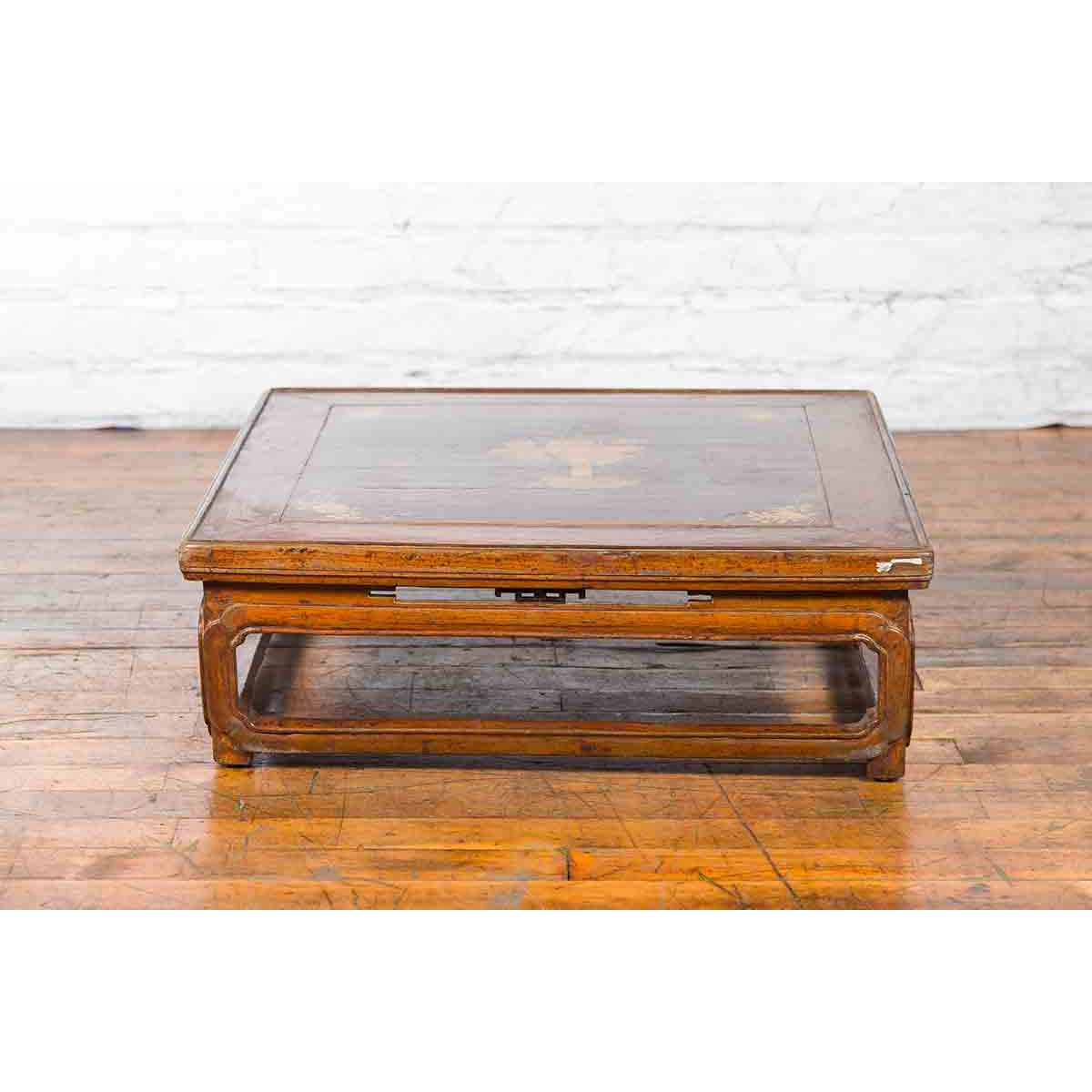 Qing Dynasty 19th Century Chinese Low Kang Coffee Table with Painted Décor-11. Asian & Chinese Furniture, Art, Antiques, Vintage Home Décor for sale at FEA Home