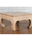 Vintage Thai Whitewashed Low Drinks Table with Carved Apron and Chow Legs-2. Asian & Chinese Furniture, Art, Antiques, Vintage Home Décor for sale at FEA Home