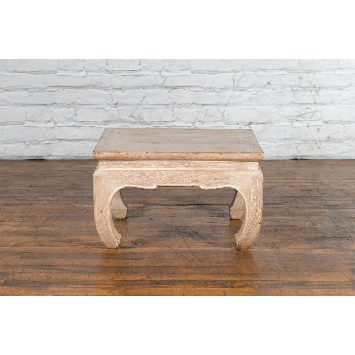 Vintage Thai Whitewashed Low Drinks Table with Carved Apron and Chow Legs-3. Asian & Chinese Furniture, Art, Antiques, Vintage Home Décor for sale at FEA Home