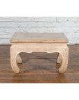 Vintage Thai Whitewashed Low Drinks Table with Carved Apron and Chow Legs-5. Asian & Chinese Furniture, Art, Antiques, Vintage Home Décor for sale at FEA Home