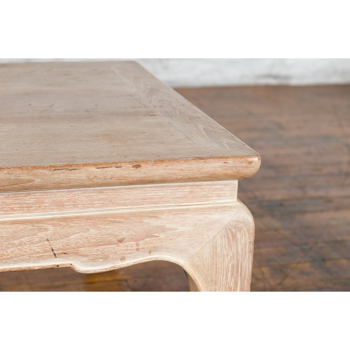 Vintage Thai Whitewashed Low Drinks Table with Carved Apron and Chow Legs-7. Asian & Chinese Furniture, Art, Antiques, Vintage Home Décor for sale at FEA Home