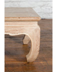 Vintage Thai Whitewashed Low Drinks Table with Carved Apron and Chow Legs-9. Asian & Chinese Furniture, Art, Antiques, Vintage Home Décor for sale at FEA Home