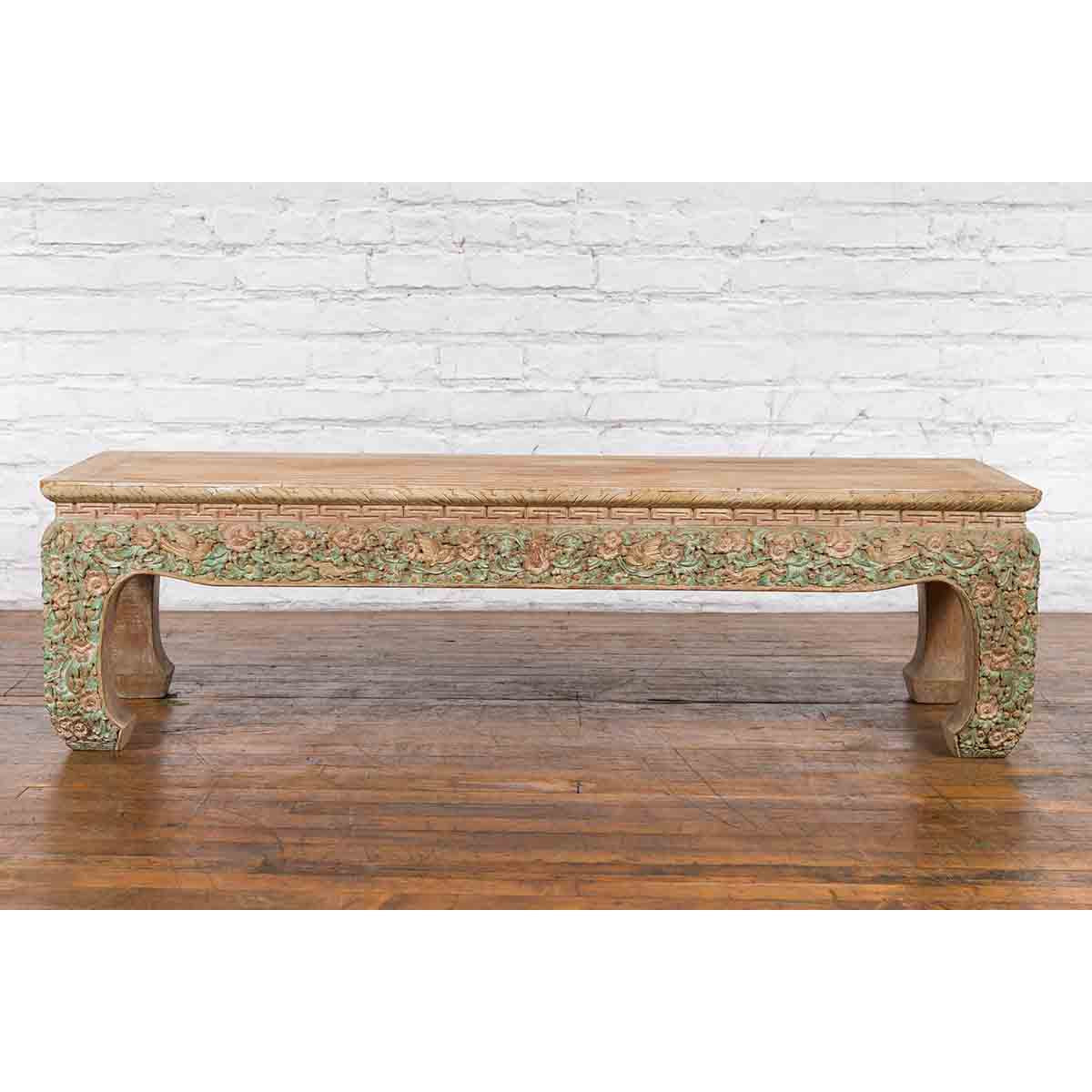 Contemporary Teak Wood Coffee Table with Painted Floral Design-13. Asian & Chinese Furniture, Art, Antiques, Vintage Home Décor for sale at FEA Home