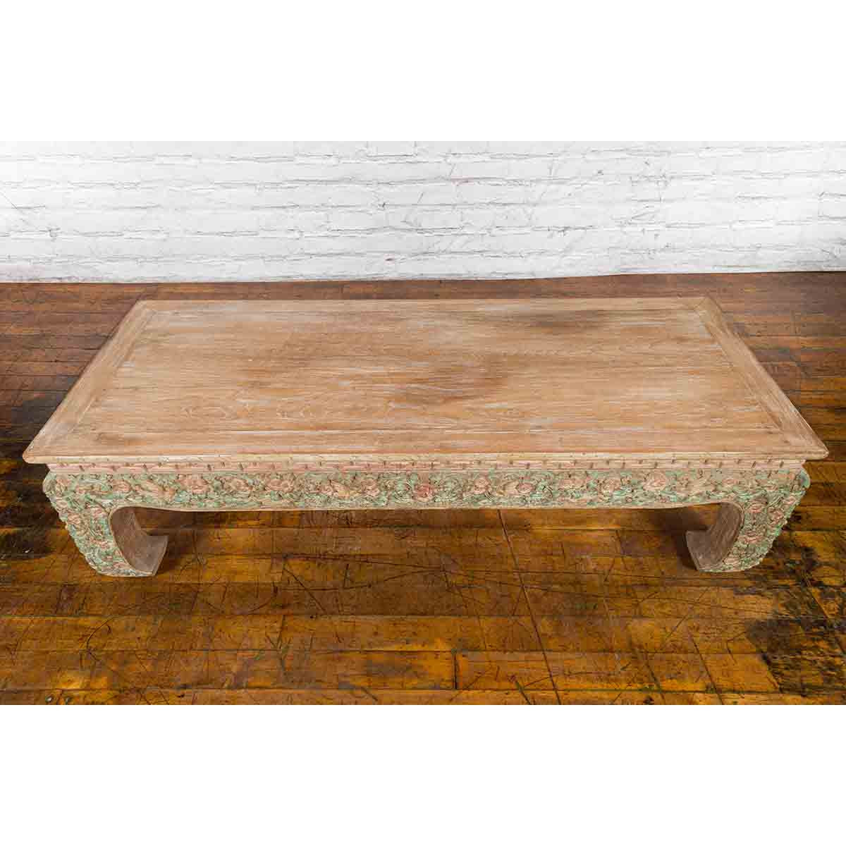 Contemporary Teak Wood Coffee Table with Painted Floral Design-14. Asian & Chinese Furniture, Art, Antiques, Vintage Home Décor for sale at FEA Home
