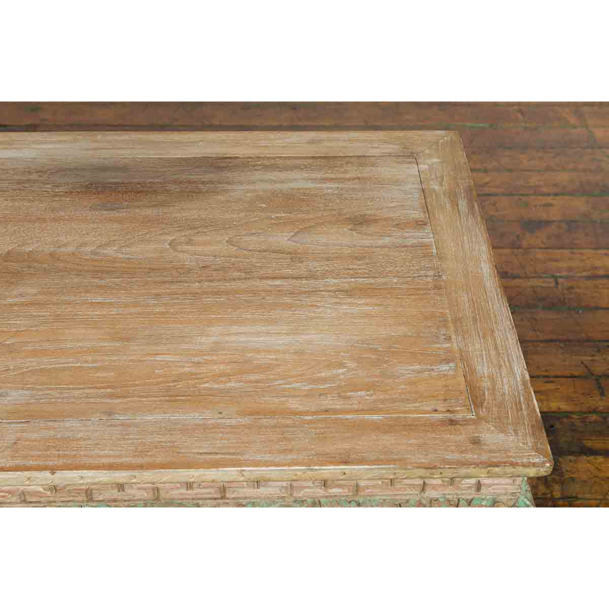 Contemporary Teak Wood Coffee Table with Painted Floral Design-16. Asian & Chinese Furniture, Art, Antiques, Vintage Home Décor for sale at FEA Home