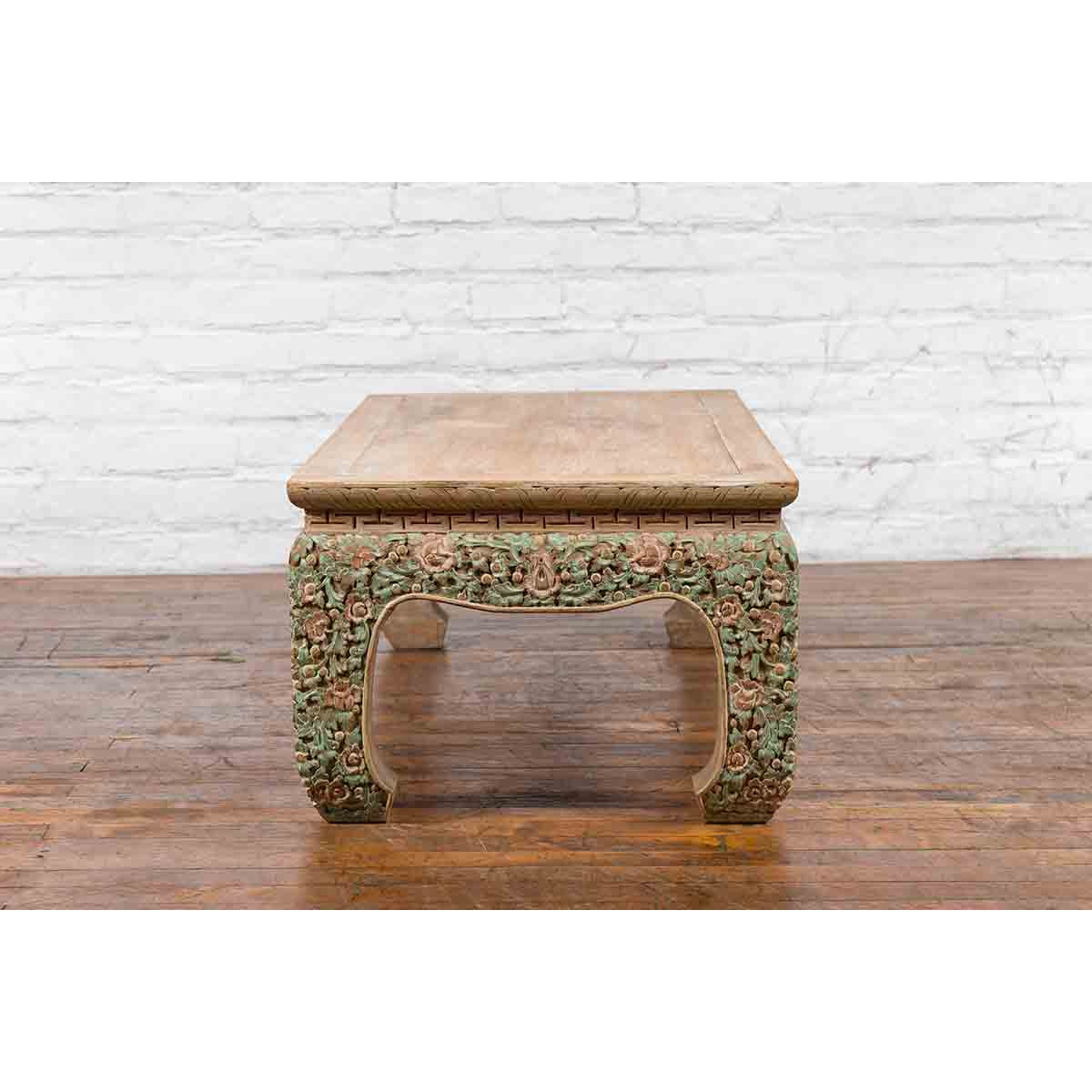 Contemporary Teak Wood Coffee Table with Painted Floral Design-18. Asian & Chinese Furniture, Art, Antiques, Vintage Home Décor for sale at FEA Home