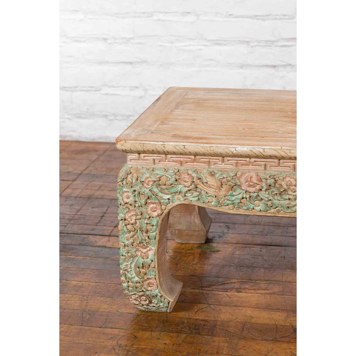Contemporary Teak Wood Coffee Table with Painted Floral Design-6. Asian & Chinese Furniture, Art, Antiques, Vintage Home Décor for sale at FEA Home