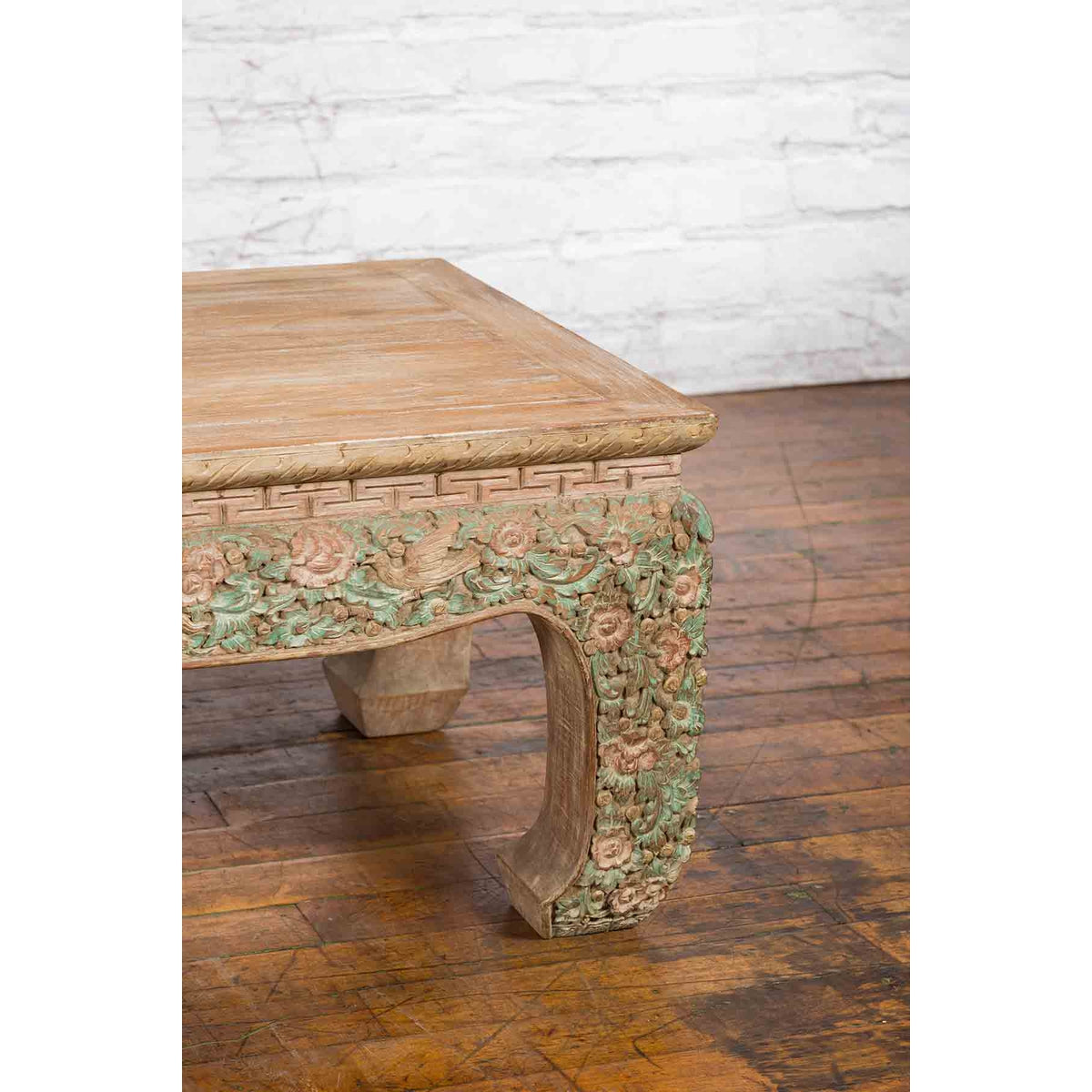 Contemporary Teak Wood Coffee Table with Painted Floral Design-7. Asian & Chinese Furniture, Art, Antiques, Vintage Home Décor for sale at FEA Home