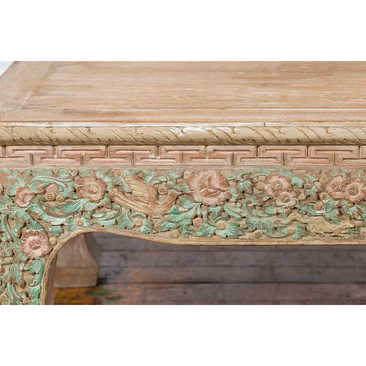 Contemporary Teak Wood Coffee Table with Painted Floral Design-8. Asian & Chinese Furniture, Art, Antiques, Vintage Home Décor for sale at FEA Home