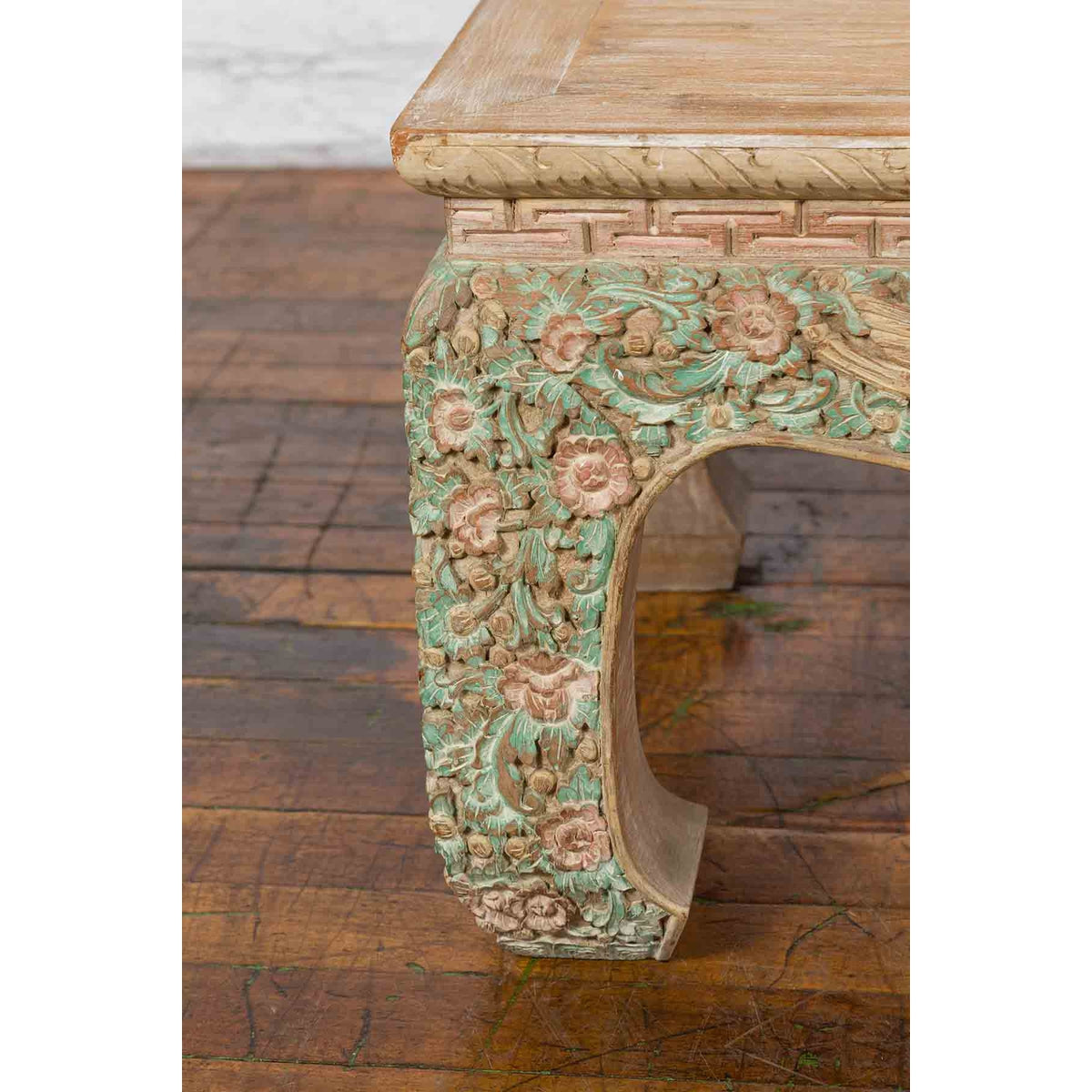 Contemporary Teak Wood Coffee Table with Painted Floral Design-9. Asian & Chinese Furniture, Art, Antiques, Vintage Home Décor for sale at FEA Home