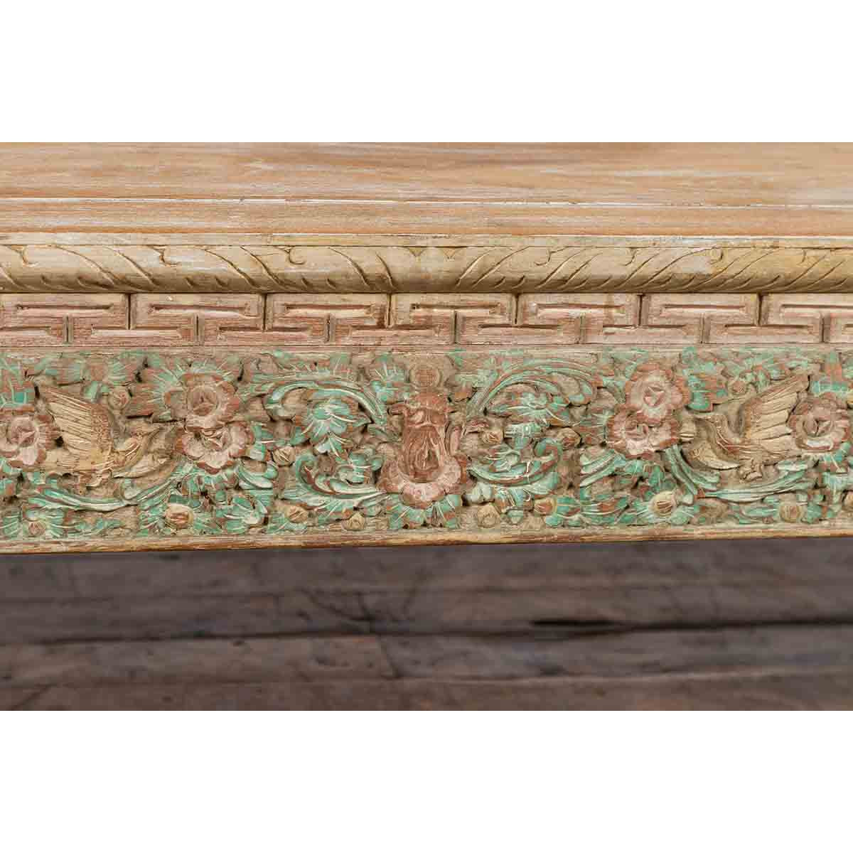 Contemporary Teak Wood Coffee Table with Painted Floral Design-10. Asian & Chinese Furniture, Art, Antiques, Vintage Home Décor for sale at FEA Home