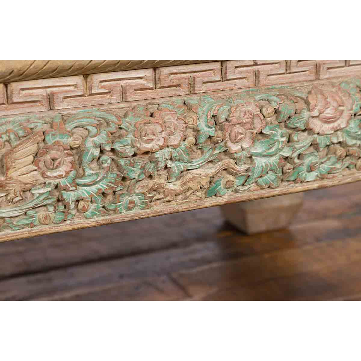 Contemporary Teak Wood Coffee Table with Painted Floral Design-12. Asian & Chinese Furniture, Art, Antiques, Vintage Home Décor for sale at FEA Home