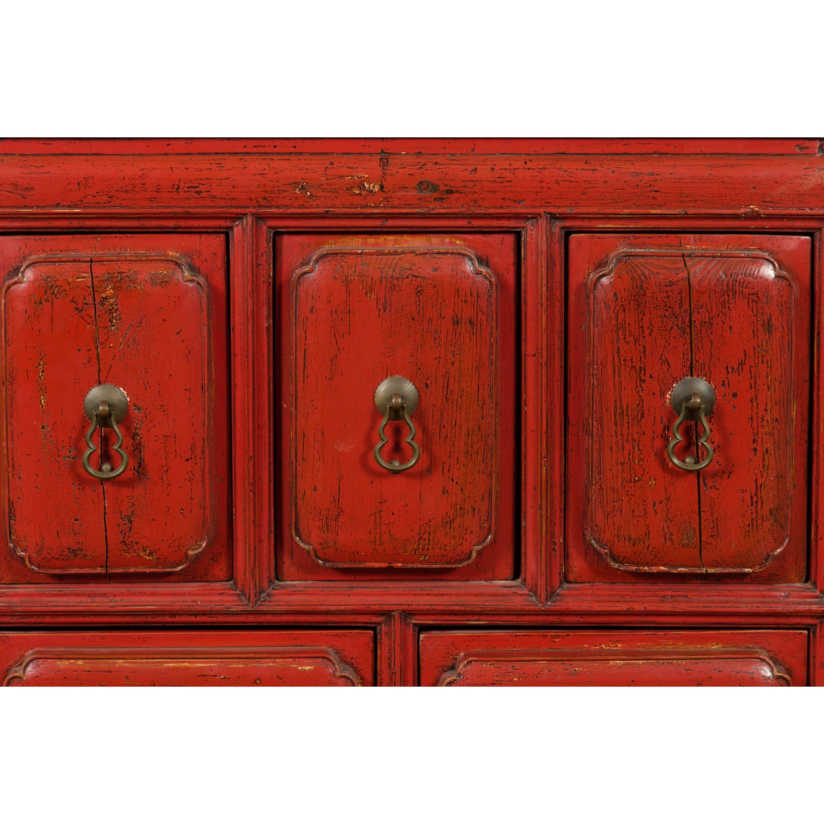 Chinese Qing Dynasty 19th Century Red Lacquer Side Chest with Five Drawers-10. Asian & Chinese Furniture, Art, Antiques, Vintage Home Décor for sale at FEA Home