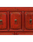 Chinese Qing Dynasty 19th Century Red Lacquer Side Chest with Five Drawers-10. Asian & Chinese Furniture, Art, Antiques, Vintage Home Décor for sale at FEA Home