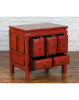 Chinese Qing Dynasty 19th Century Red Lacquer Side Chest with Five Drawers-13. Asian & Chinese Furniture, Art, Antiques, Vintage Home Décor for sale at FEA Home