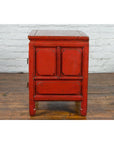 Chinese Qing Dynasty 19th Century Red Lacquer Side Chest with Five Drawers-16. Asian & Chinese Furniture, Art, Antiques, Vintage Home Décor for sale at FEA Home