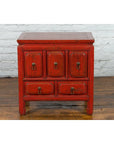 Chinese Qing Dynasty 19th Century Red Lacquer Side Chest with Five Drawers-2. Asian & Chinese Furniture, Art, Antiques, Vintage Home Décor for sale at FEA Home