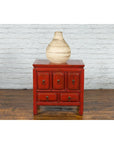 Chinese Qing Dynasty 19th Century Red Lacquer Side Chest with Five Drawers-3. Asian & Chinese Furniture, Art, Antiques, Vintage Home Décor for sale at FEA Home