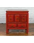 Chinese Qing Dynasty 19th Century Red Lacquer Side Chest with Five Drawers-4. Asian & Chinese Furniture, Art, Antiques, Vintage Home Décor for sale at FEA Home