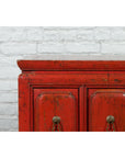 Chinese Qing Dynasty 19th Century Red Lacquer Side Chest with Five Drawers-6. Asian & Chinese Furniture, Art, Antiques, Vintage Home Décor for sale at FEA Home