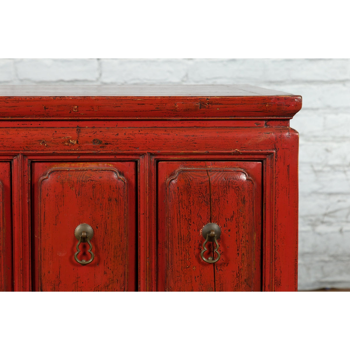 Chinese Qing Dynasty 19th Century Red Lacquer Side Chest with Five Drawers-7. Asian & Chinese Furniture, Art, Antiques, Vintage Home Décor for sale at FEA Home