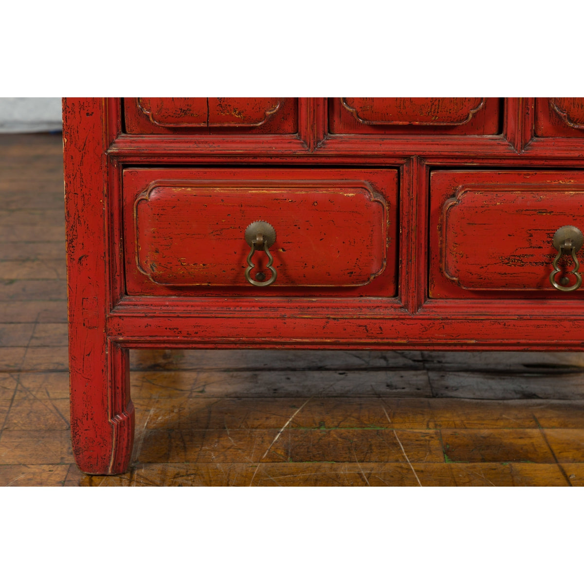 Chinese Qing Dynasty 19th Century Red Lacquer Side Chest with Five Drawers-8. Asian & Chinese Furniture, Art, Antiques, Vintage Home Décor for sale at FEA Home