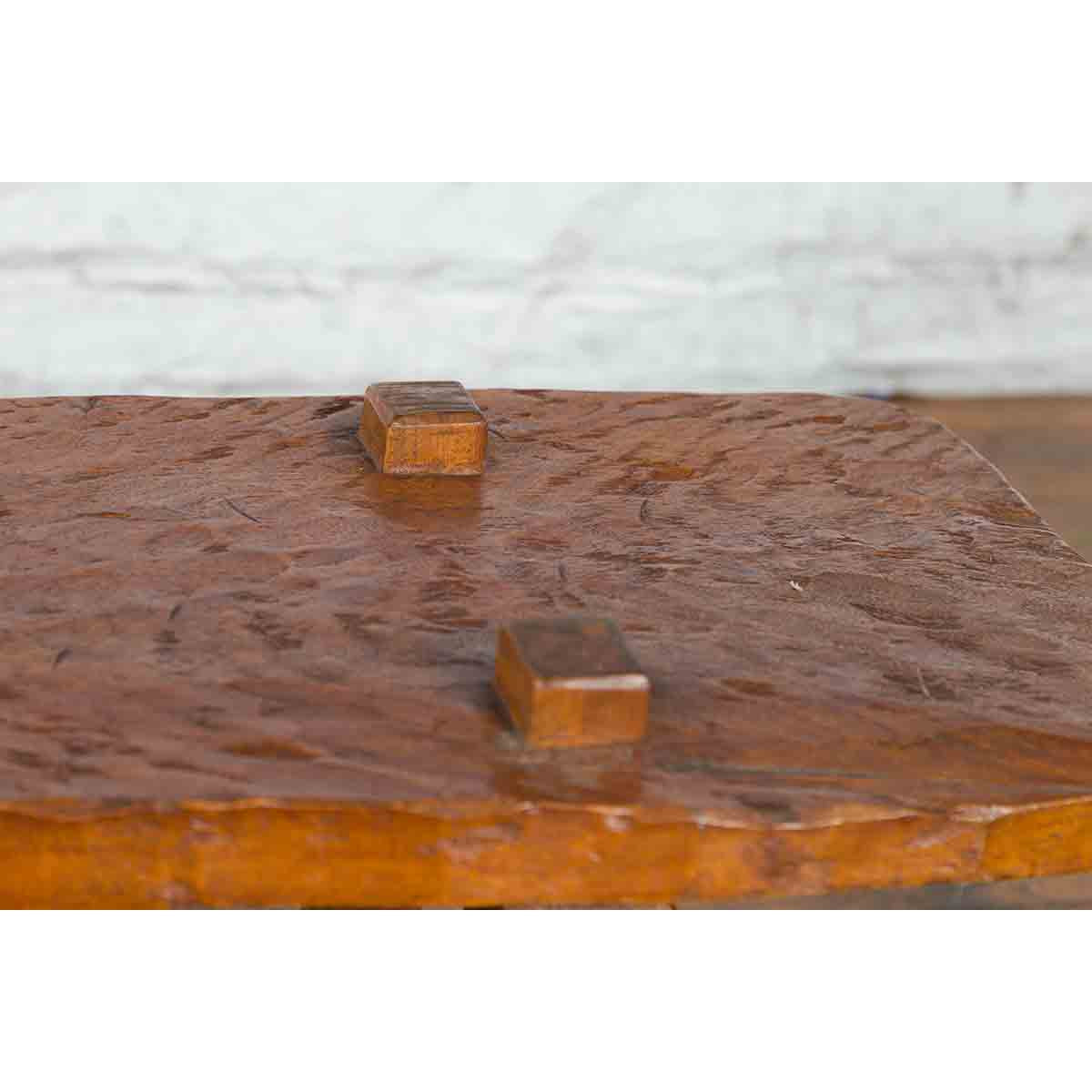 Javanese Arts & Crafts Teak Table with Recessed Legs and Distressed Appearance-11. Asian & Chinese Furniture, Art, Antiques, Vintage Home Décor for sale at FEA Home