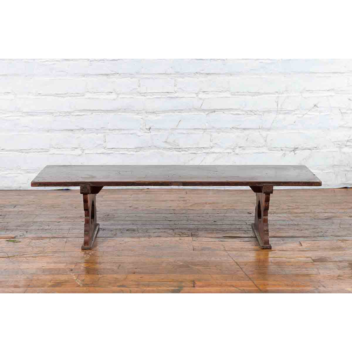 Japanese Low Table or Bench with Carved Cutout Legs-3. Asian & Chinese Furniture, Art, Antiques, Vintage Home Décor for sale at FEA Home